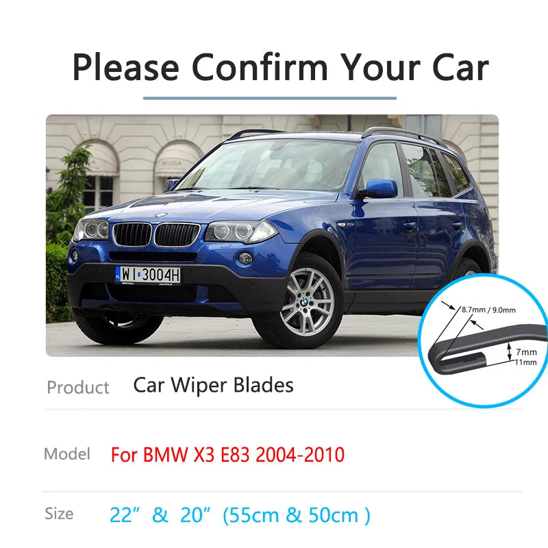 BMW X3 E83 2004–2010 Frameless Front & Rear Wiper Blade Set Car Wiper Blade Set Vue