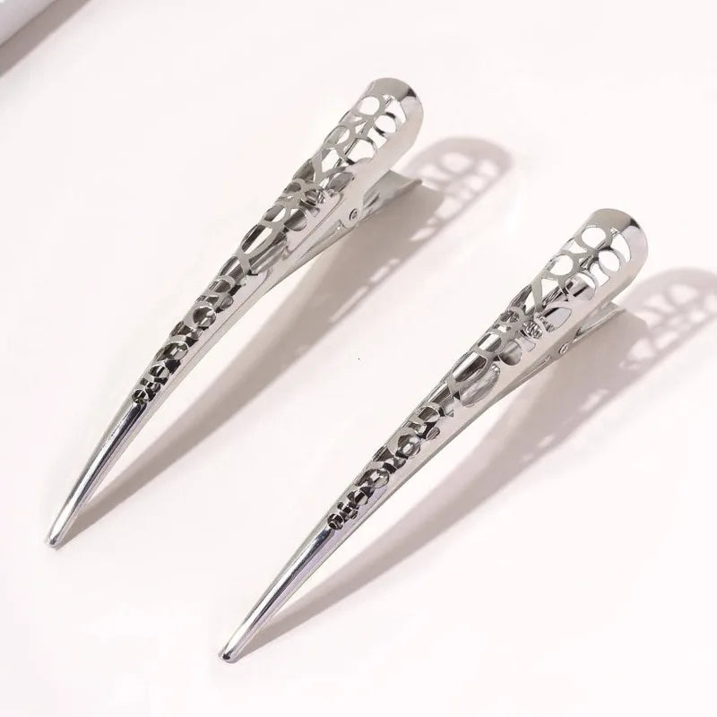 1 par de pinzas largas de metal para el cabello, pinzas con forma de cuerno/dientes de pato, accesorios de peluquería para salón Vue