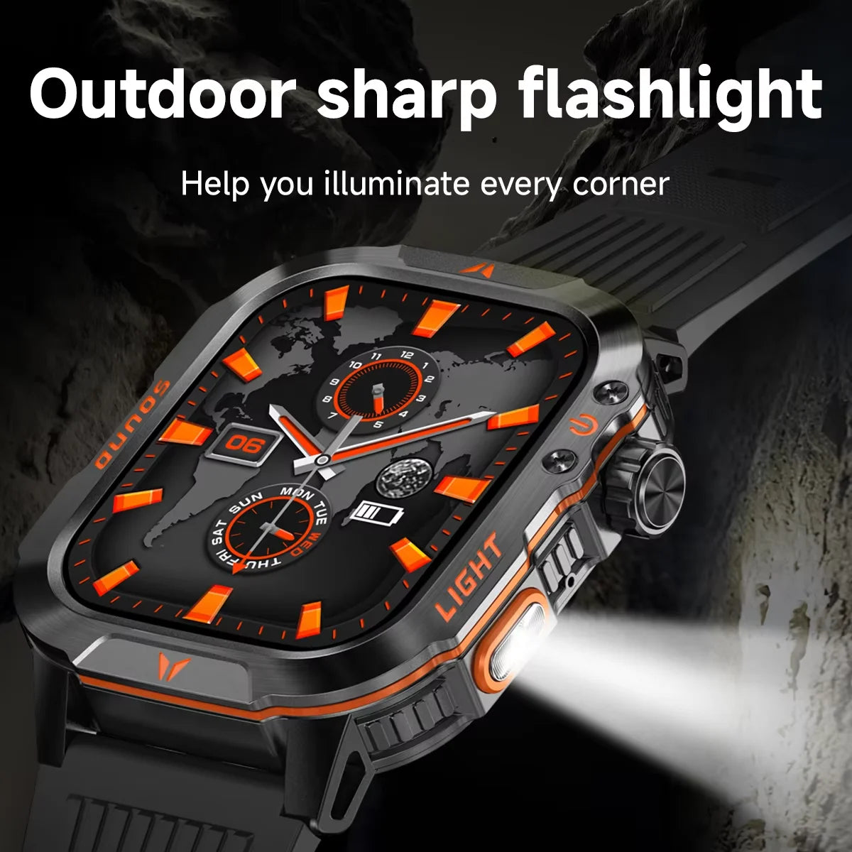 Smart Watch 2026 2.01 Screen Outdoor Flashlight Compass IP68 Waterproof Wireless Calling 600mAh 100+Sport Mode for Men Women Vue