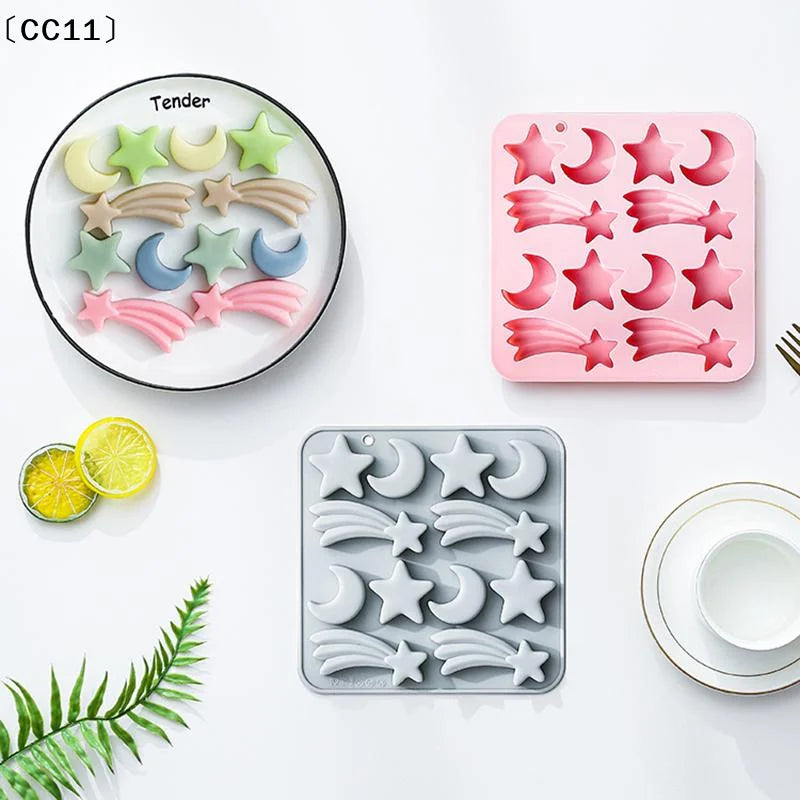 12 Cavity Five-pointed Star Silicone Molds 3d Moon, Meteor, Fondant Candy Chocolate Mould Ice Grid Mold Cake Decor〔CC11〕 Vue