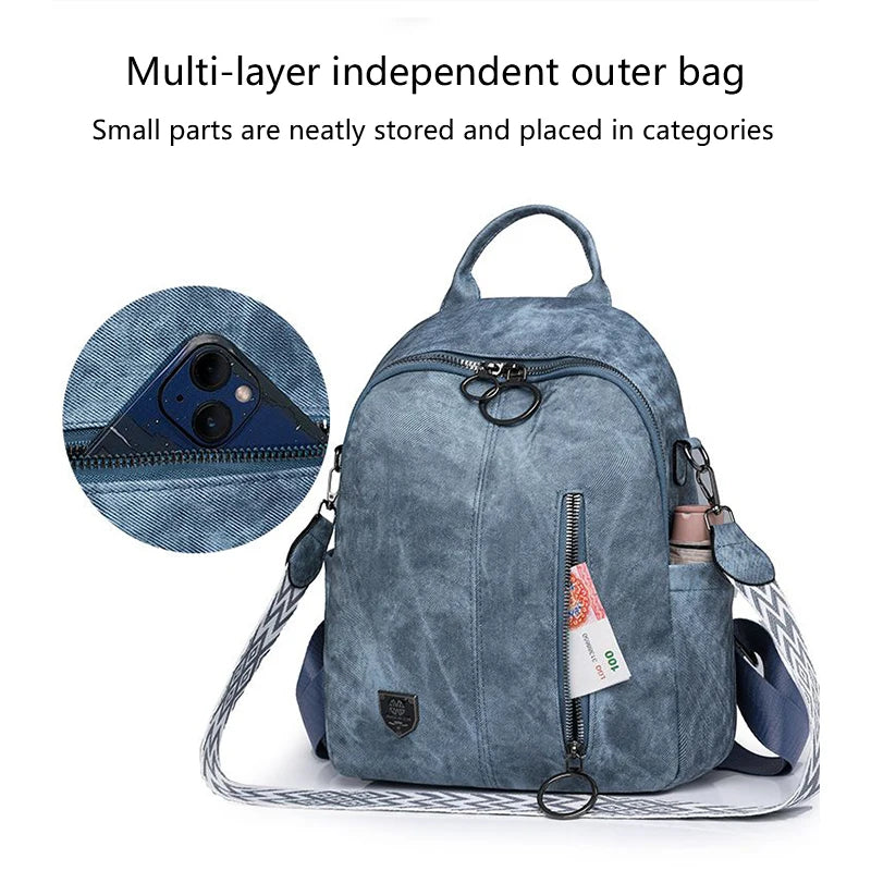Vintage Washed Pu Leather Backpack Large Capacity Casual Daily Office