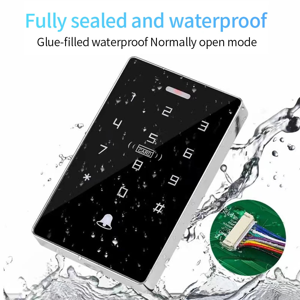 Touch Screen Backlight RFID Keypad Standalone Access Control 1000 User Wiegand Output 125KHz+13.56MHZ IP67 Waterproof Vue