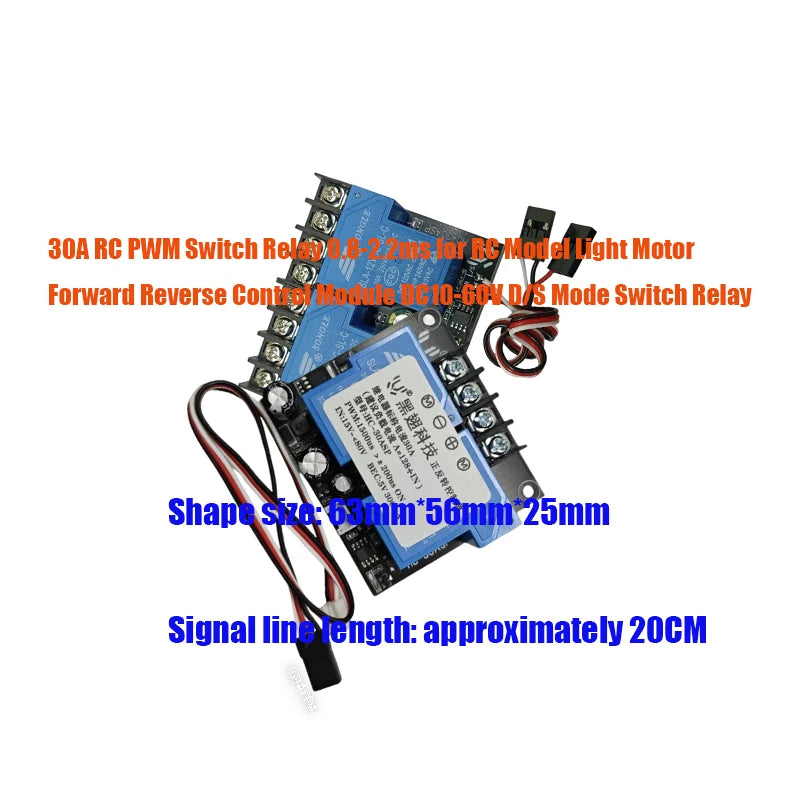 30A RC PWM Forward Reverse Control Relay Module for RC Model Light Motor DC10-60V 0.8-2.2ms Vue