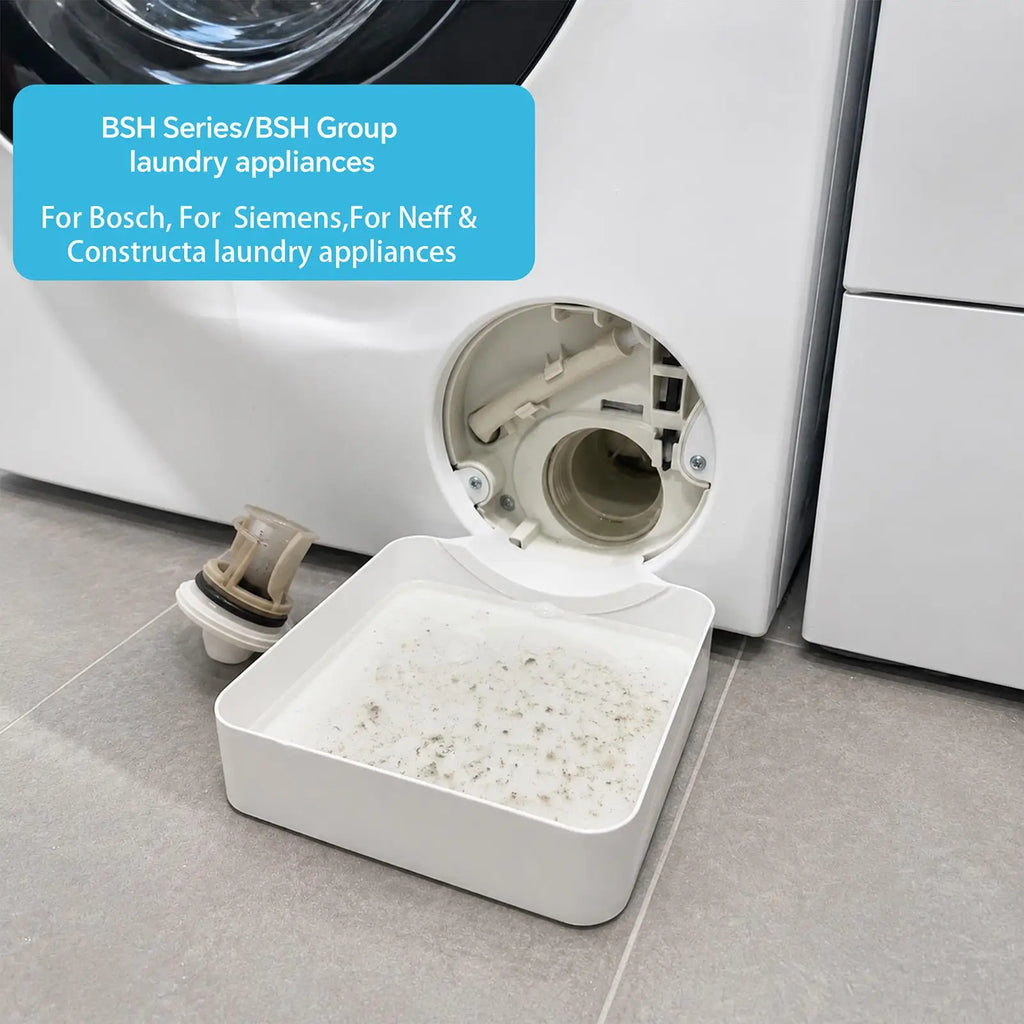 Washing Machine Drain Tray w/Reusable Lint Filter, Funnel Water Catcher for Front Load Washer, Floor Protector for Laundry Room Vue