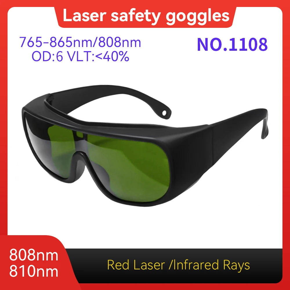 CE EN207 OD6+ 190-540nm Laser Eye Protection Anti-Scratch PC Laser Eyewear for Engraving Marking Industrial Laser Safety Goggle Vue Model 1108 OD6