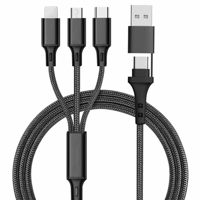 5 in 1 PD USB Fast Charging Cable For iPhone 14 13 12 Xiaomi Android Micro USB Type-C Phone Charger Multi-ports Data Cable Vue black 1.2m