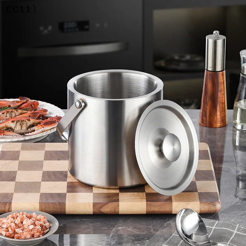 1 6 2 3 Stainless Steel Ice Bucket Insulated Lid Bar Party Whiskey Vue