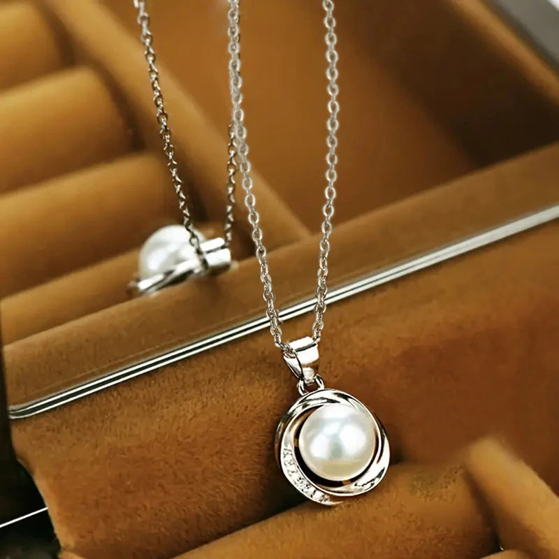 Huitan Simulated Pearl Bridal Pendant Necklace | Wedding Jewelry Pearl Pendant Necklace Vue