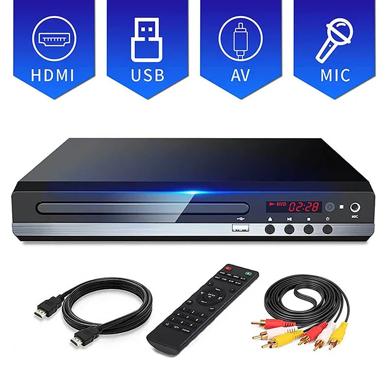 DVD Player High-defination 1080P Home DVD Player Box For TV All Region Free DVD CD-Discs Player AV-Output Built-in MIC-port Vue