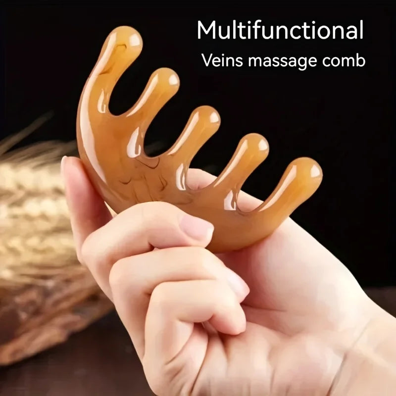 Big Teeth Head Acupoint Green 5-Tooth Meridian Blood Massage Comb Resin Large-Tooth Head Massage Tool 5-Paw Half Round Shap Comb Vue