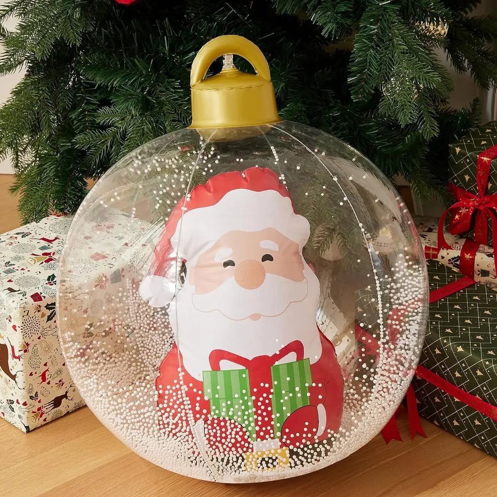Christmas Themed LED Lighted PVC Clear Balloon Double Layer Inflatable Festive Ball for Outdoor Party Display Ornament Decor Vue Santa With Light
