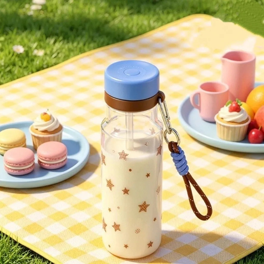 Leak-Proof Plastic Water Bottle Star Pattern Transparent Portable Sports Kettle with Hanging Rope Anti-Fall Cold Drink Cup Vue
