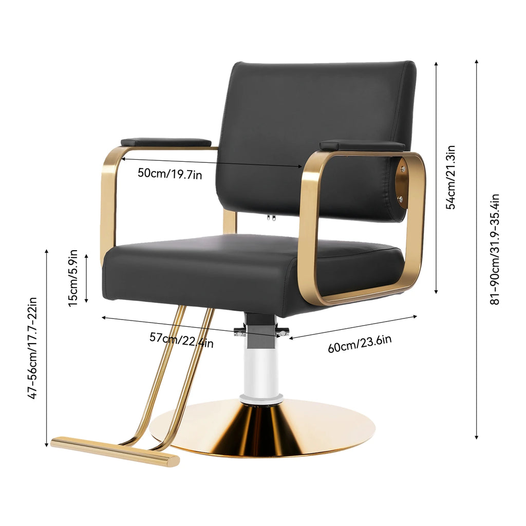 360° Rotating Barber Salon Chair | Hydraulic | 440 lbs Gold Barber Salon Chair Vue