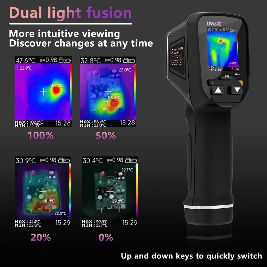 UWEI Infrared Thermal Imager Handheld Thermal Imaging Camera USB Rechargeable 8GB Card Color Display 0.01-1 Emissivity Carry Box Vue