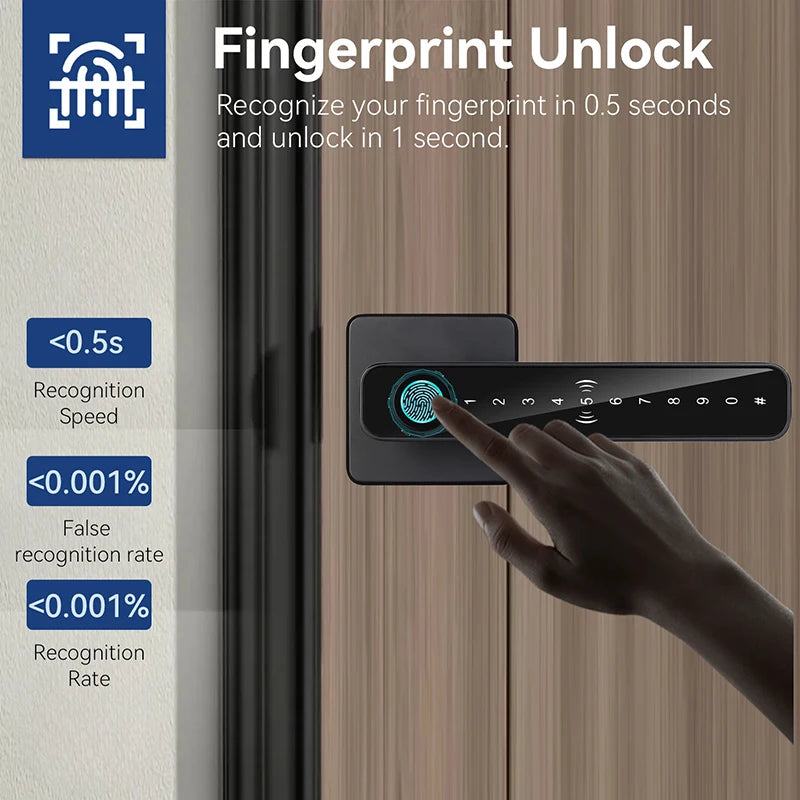 XSDTS Tuya Handle Fingerprint Key Card Digital Smart Door Lock Keypad Key Entry Electronic Lock Home House Apartment Vue