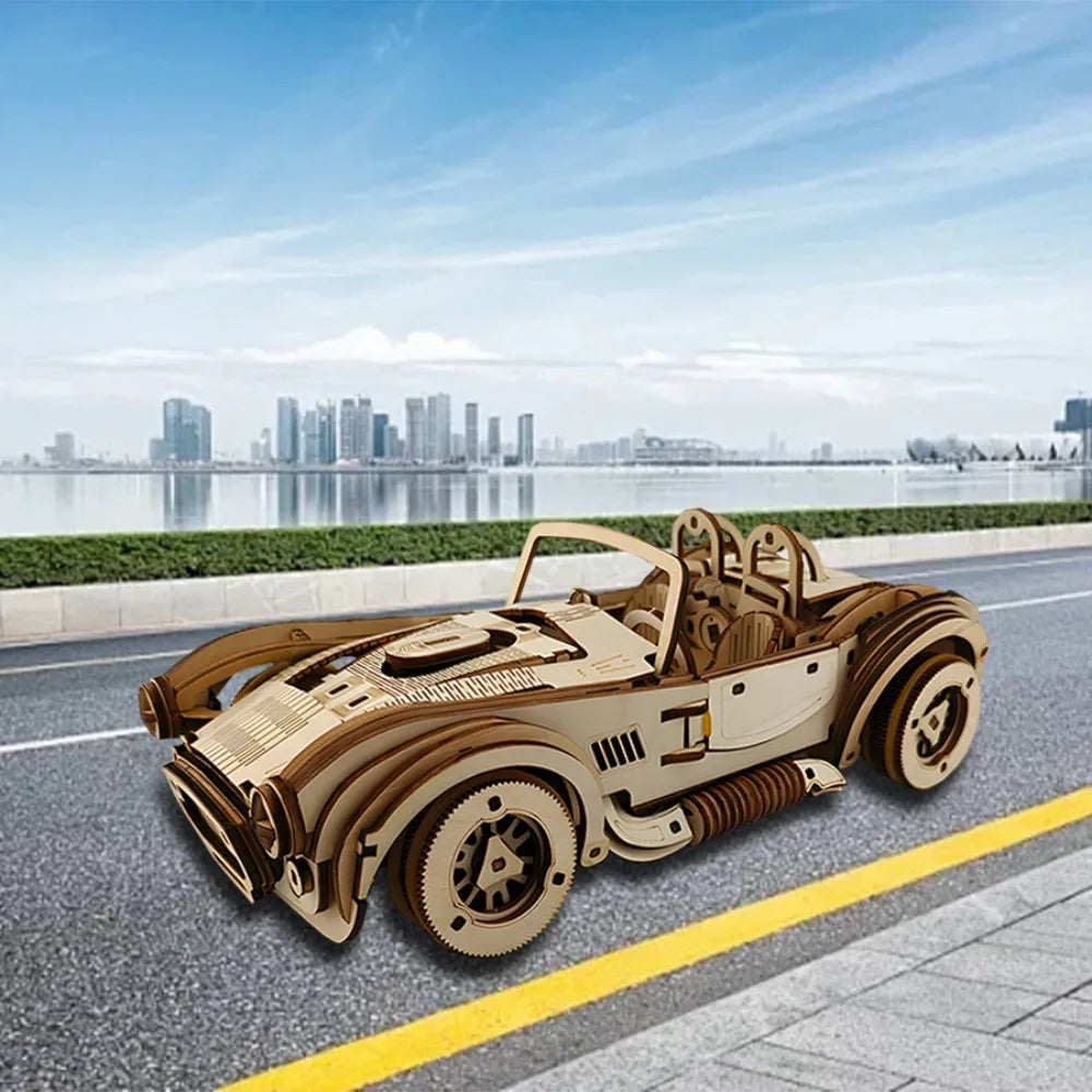 Mechanical Sports Car Toy DIY Handmade Wooden Puzzle Assembly Model Educational Toys Simulation Model Vue