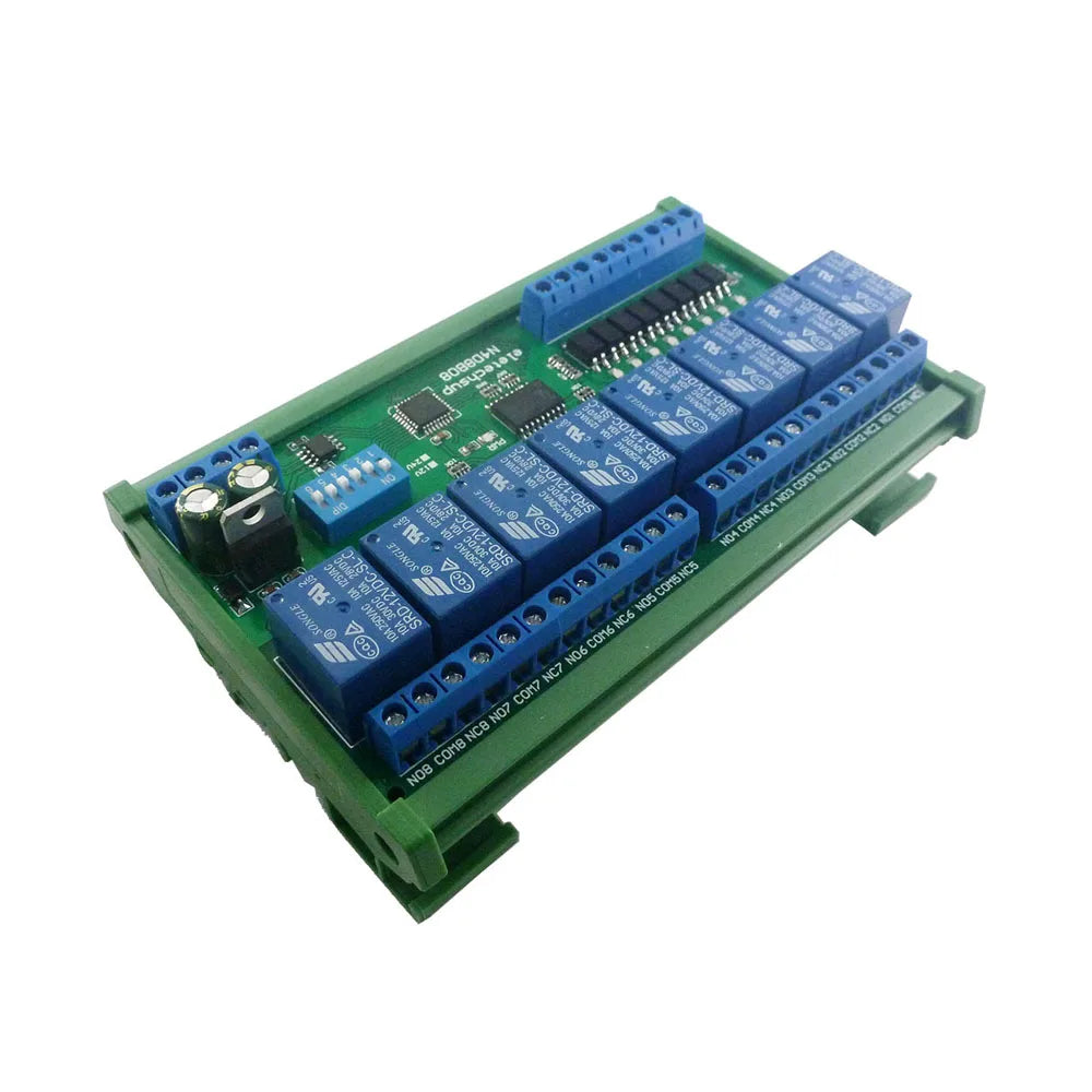 DC 12V/24V 8I8O Digital RS485 Modbus RTU Protocol Switch Control Board DIN35 C45 Rail Box N4D8B08 Relay PLC Expansion Board Vue