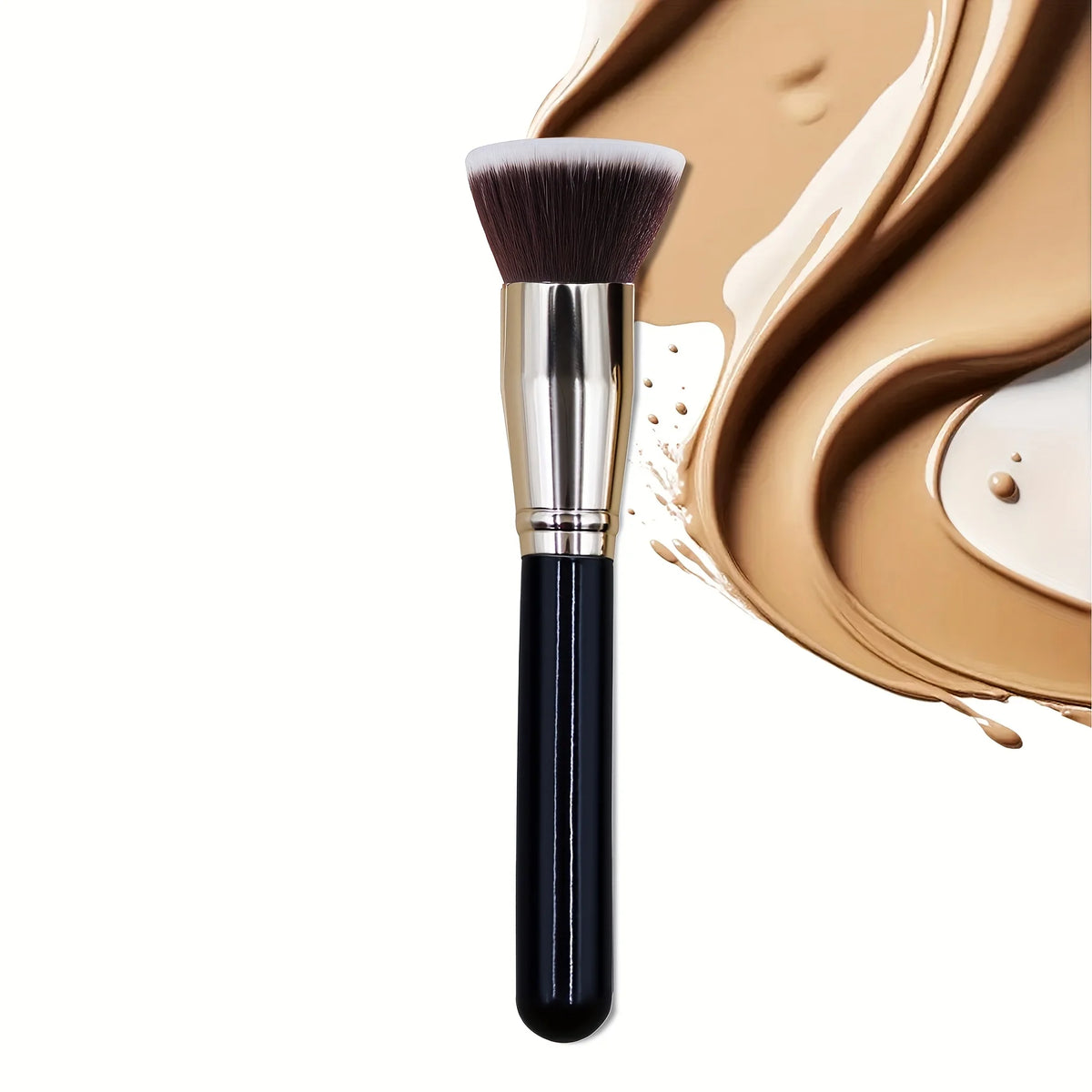 Flat Top Premium Foundation Brush – Streak-Free for Liquid/Cream/Powder, Flawless Blending, Painted Wood Handle (Vegan Bristles) Vue 1PCS-HZS-A2