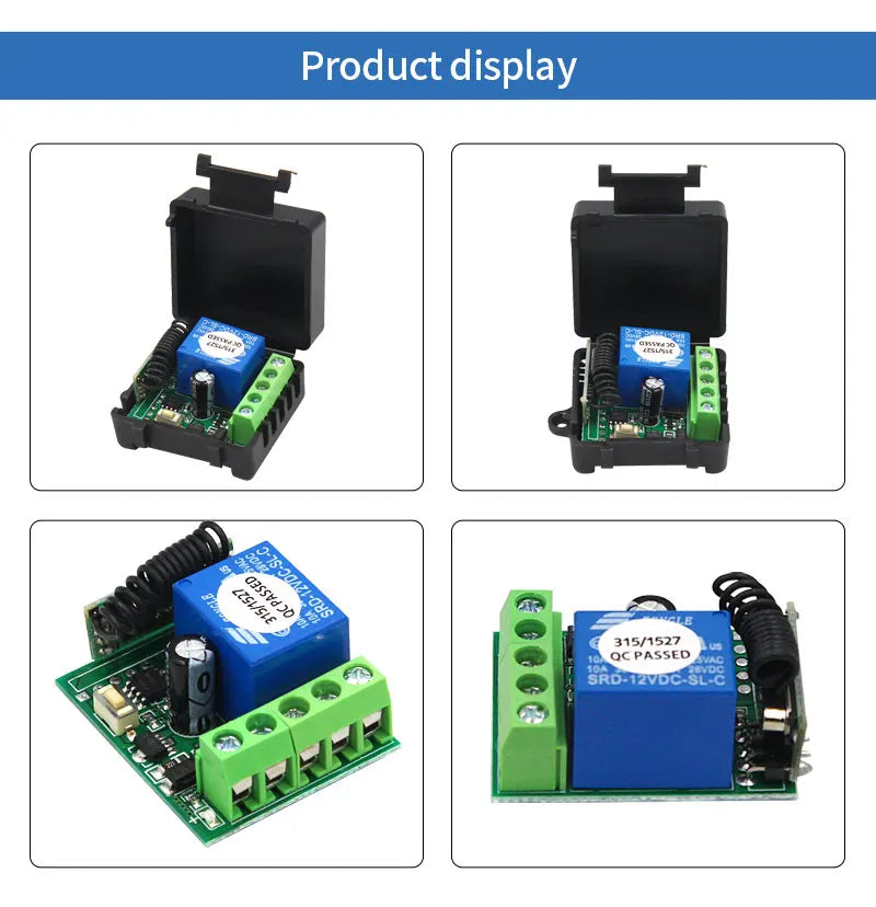 Universal 10A DC12V Wireless Remote Control Switch Relay Receiver Module 433Mhz RF Transmitter for Electric Motor Gate Control Vue
