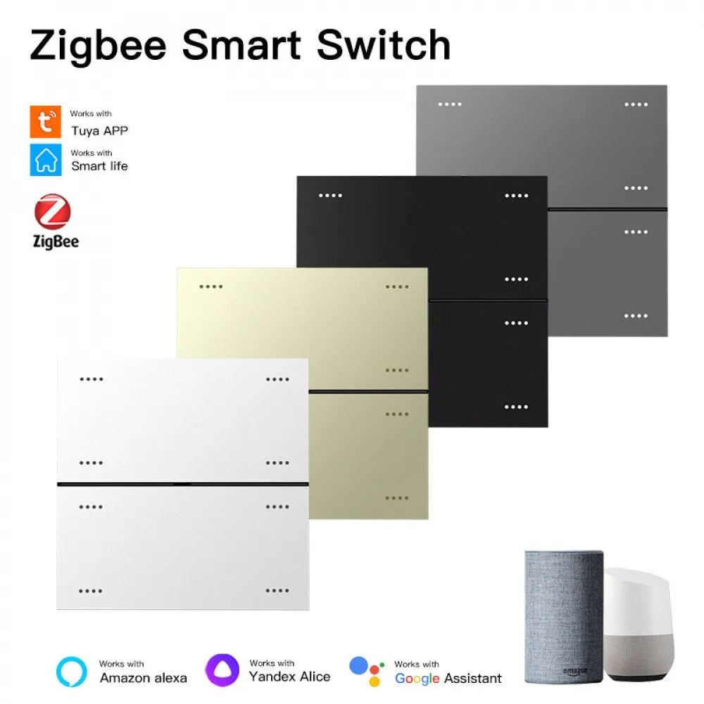 Tuya Zigbee Smart Switch AC110-220V 300W 8-key Smart Switch 10A Timing Switch Google Voice Smart Home Control work with Gateway Vue