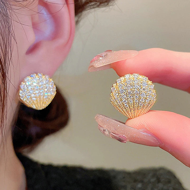 Huitan Shell Hoop Earrings – Sparkling CZ Gold Fashion Jewelry Fashion Hoop Earrings Vue