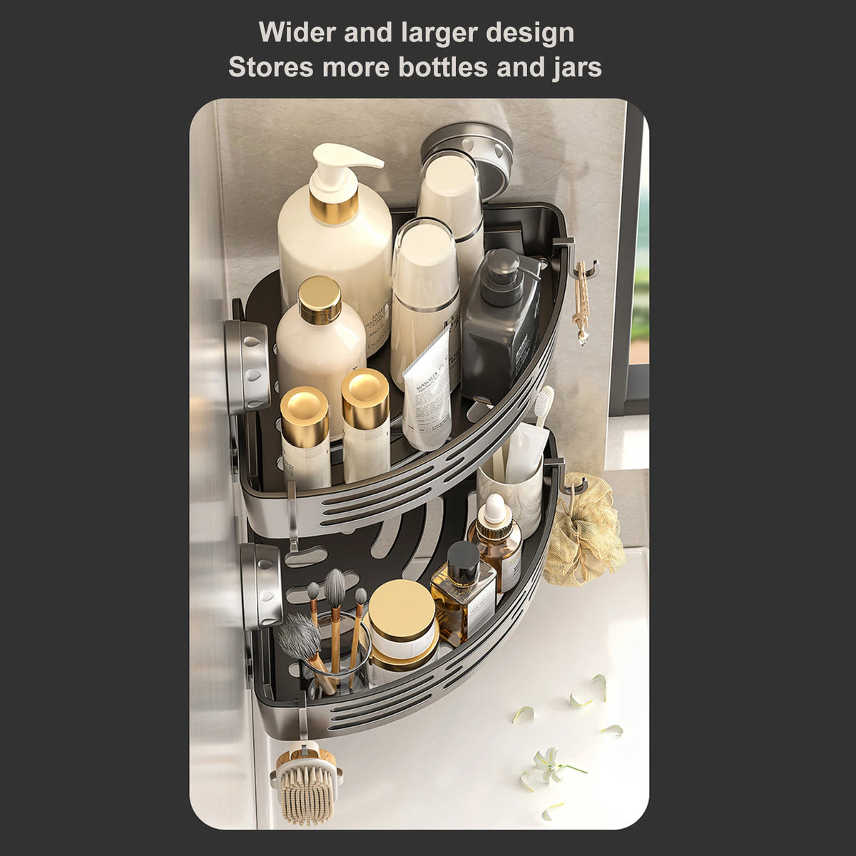 Triangle Corner Shower Caddy with Hooks – No Drilling Shower Corner Caddy Vue