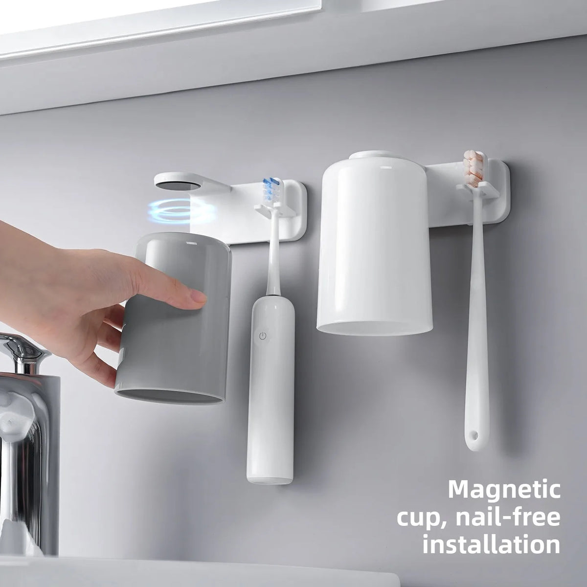 Magnetic Suction Toothbrush Cup Holder Wall Mounted No Drilling Toothbrush Storage Rack Bathroom Accessories Vue