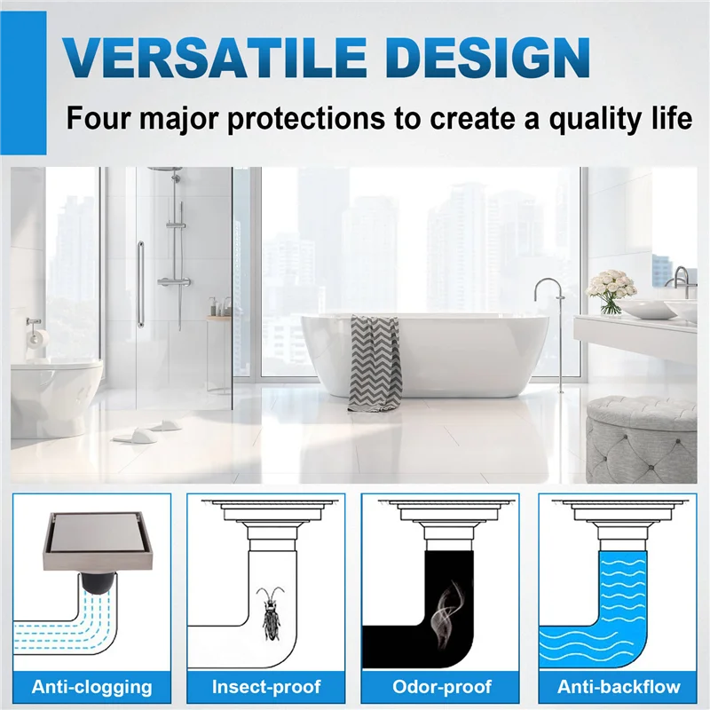 Bathroom Drainage Floor Drain Large-Volume Bathtub Floor Drain Cover Inlaid Tile Deodorant Floor Drain CABKW Vue