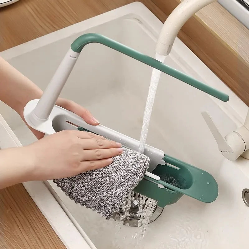 1-5PCS Over Sink Expandable Drying Rack Adjustable Drain Basket Filter Tray Sponge Rag Holder Kitchen Countertop Accessories Vue