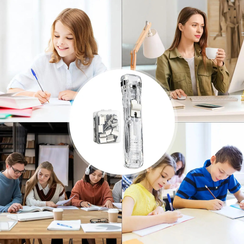 Push Clip Stapler Portable Document Binding Clamp Binder Clip Dispenser for Home School Classroom Desktop Paper Organizing Vue