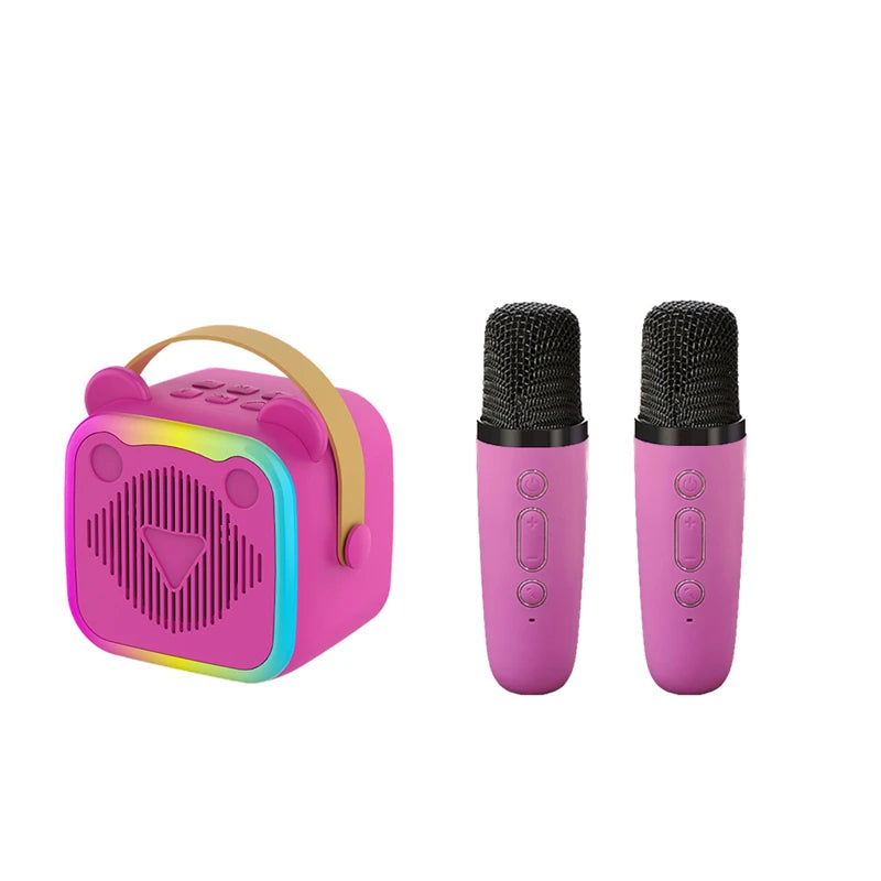 K10 Bluetooth Wireless Speaker With 2 Microphone RGB Light Outdoor Home Voice Change Karaoke Mini Speaker for Family Gifts Vue Barbie pink