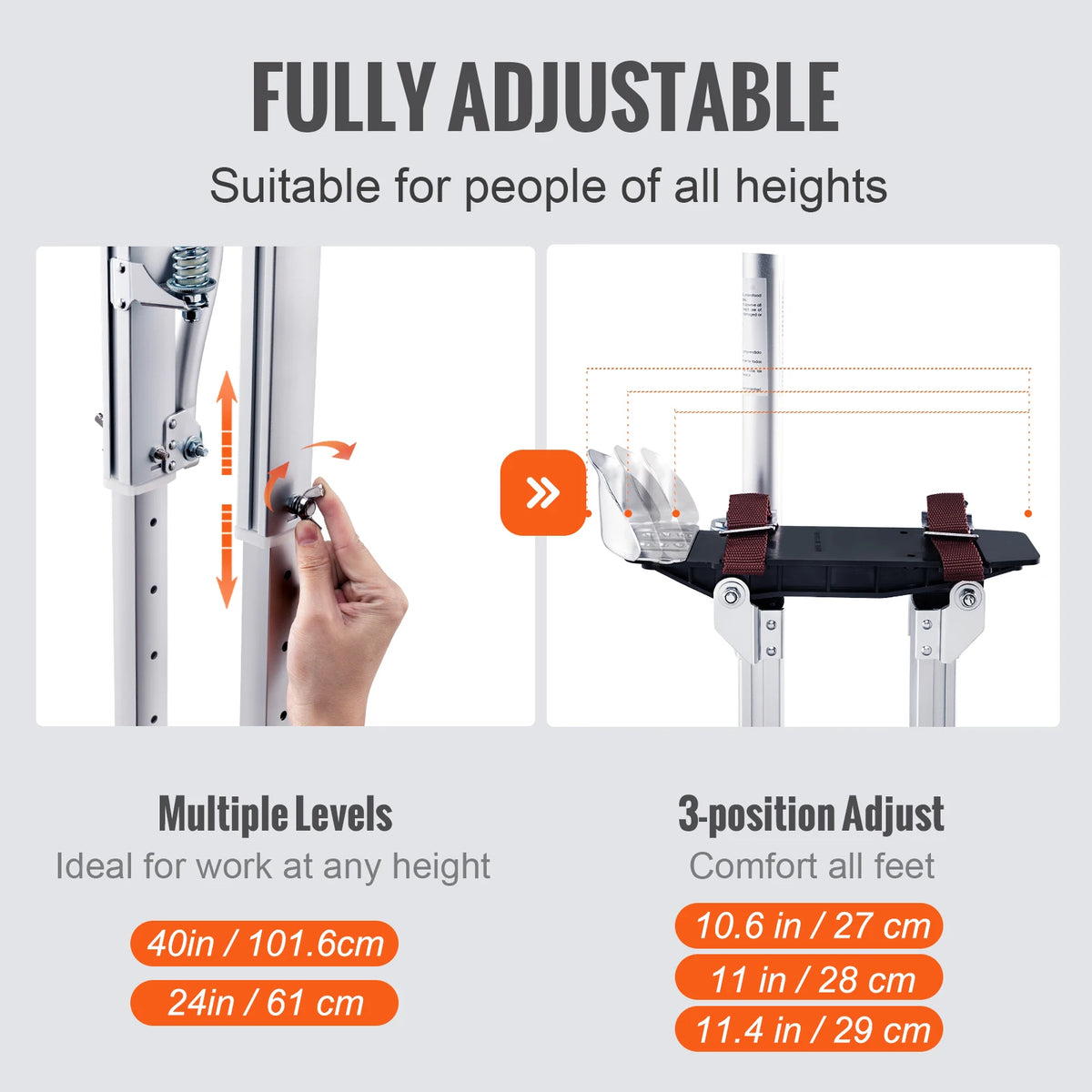 SucceBuy 24–40" Adjustable Aluminum Drywall Stilts | 228 lb Drywall Stilts Vue
