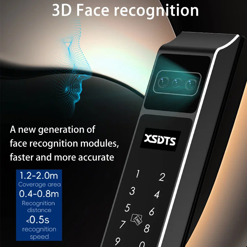 3D Face Palm Vein Tuya WiFi Electronic Smart Door Lock Password Key Fingerprint Aluminum Glass Sliding Door Waterproof Outdoor Vue