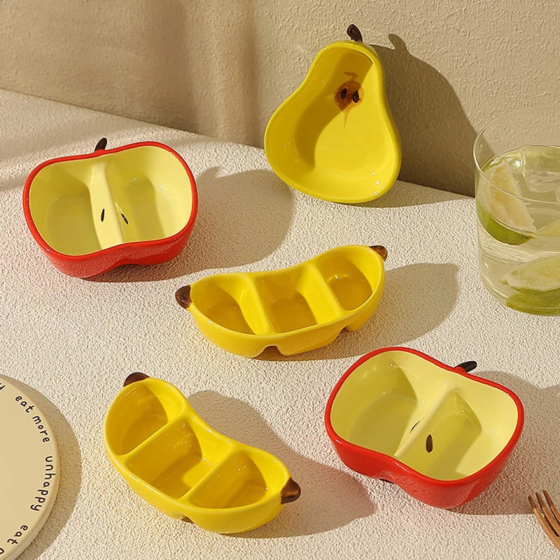 Korean Style Creative Porcelain Dish Cute Fruit Shape Ceramic Household Tableware Barbecue Hot Pot Sauce Condiment Dishes Vue