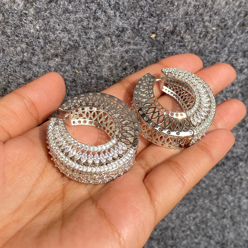 Huitan CZ Hoop Earrings – Sparkling Cubic Zirconia for Women CZ Hoop Earrings Vue