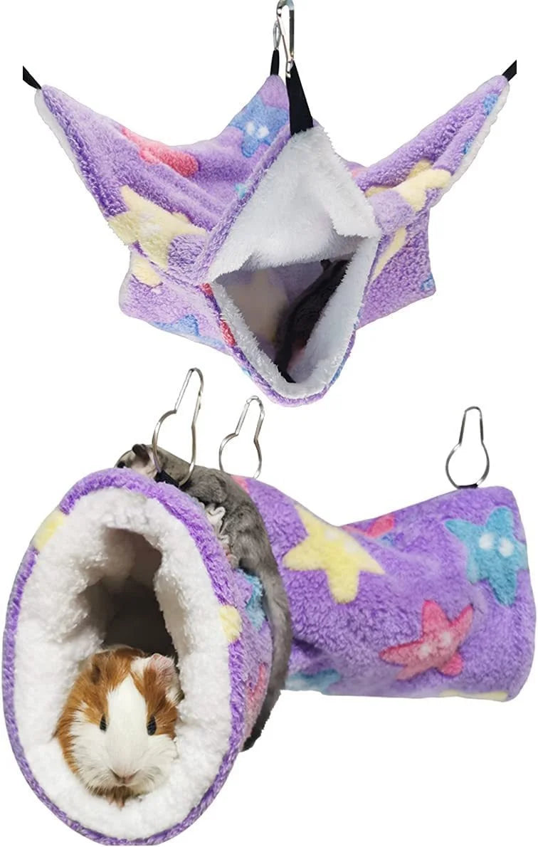 Sugar Glider Double Layer Hammock Tunnel Hideout Cage Bed For Small Pet Guinea Pig Hamster Ferret Cozy Nest Home Decor Xmas Gift Vue A11