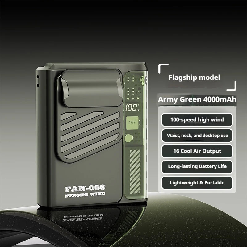 Outdoor Hanging Waist Fan 4000mAh USB Multi-functional Mini Cooling 5 Vue Green