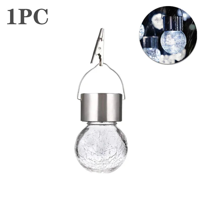 1/3/5PCS Solar Powered Outdoor Hanging Lights Colorful LED Cracked Glass Ball Design Waterproof Pathway Lantern for Garden Decor Vue White-1PC
