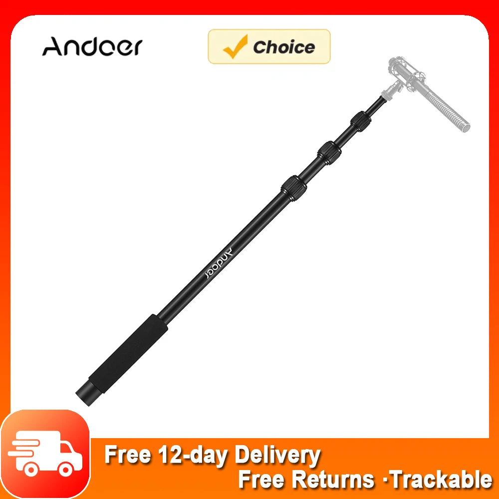 Andoer Handheld Microphone Boom Arm 4-Section Extendable Mic Arm Aluminum Alloy Boom Pole for Microphones Thread with Foam Grip Vue