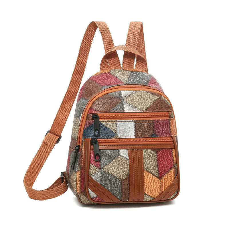 Vintage Women's Patchwork Backpack Multi-texture Design Daily Use