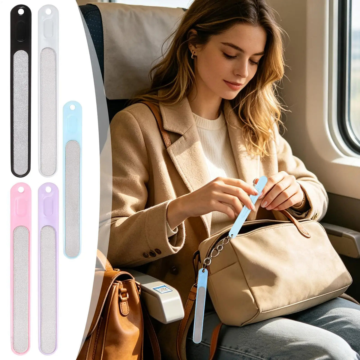 unisex Rectangular Non-Slip Handle Nail File, Portable Manicure Pedicure Tool for Home Travel Business Trip Daily Care, Gift Vue