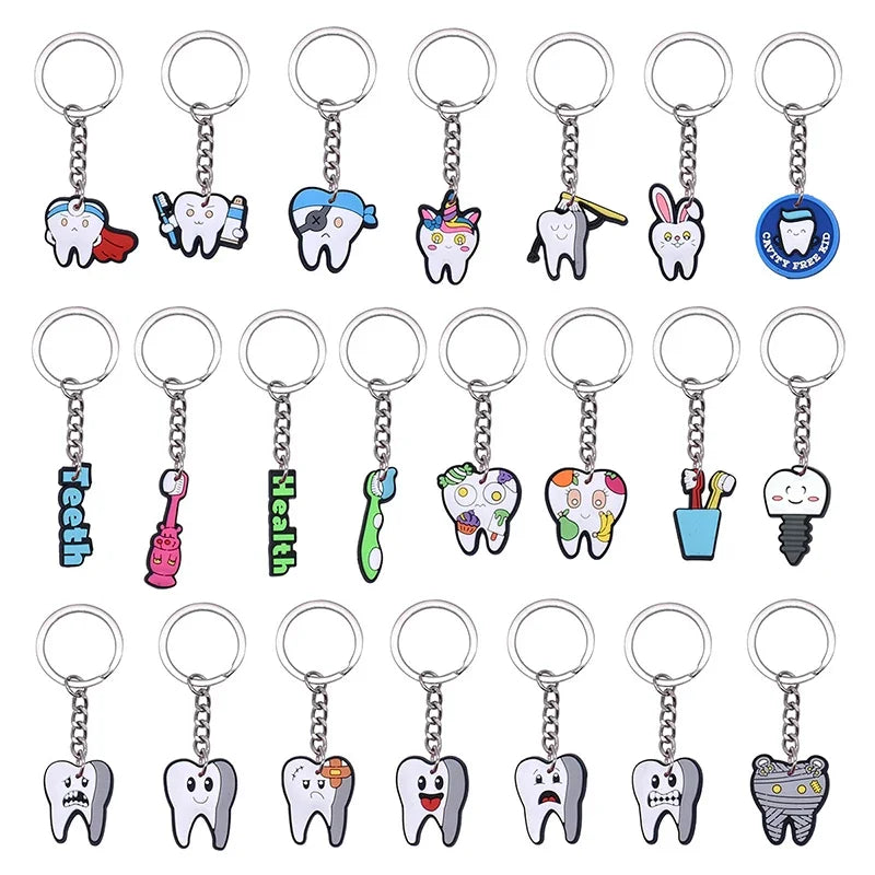 10Pcs Random Dental Tooth Shape Model Simulation Keychain Fashion Keyring Cartoon Lovely Girls Kids Gift Pendant Teeth Key Chain Vue
