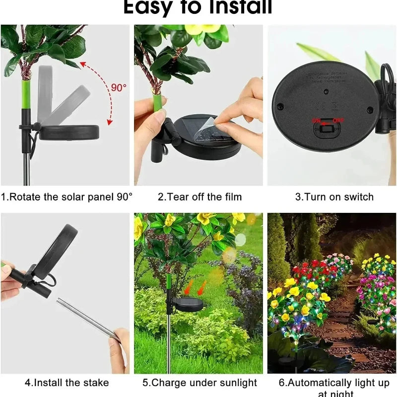 Waterproof LED Solar Rhododendron Flower Lights Outdoor Decorative Garden Lighting for Lawn Path Yard Wedding Holiday Party Vue