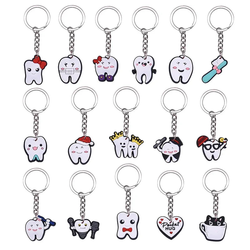 10Pcs Random Dental Tooth Shape Model Simulation Keychain Fashion Keyring Cartoon Lovely Girls Kids Gift Pendant Teeth Key Chain Vue