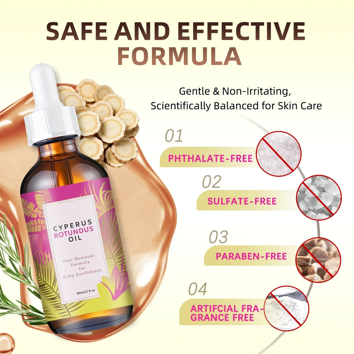 Hair Removal Oil 60ml Natural Hair Inhibitor with Jojoba Almond Oil Gentle Formula for Smooth Skin All Skin Types Vue