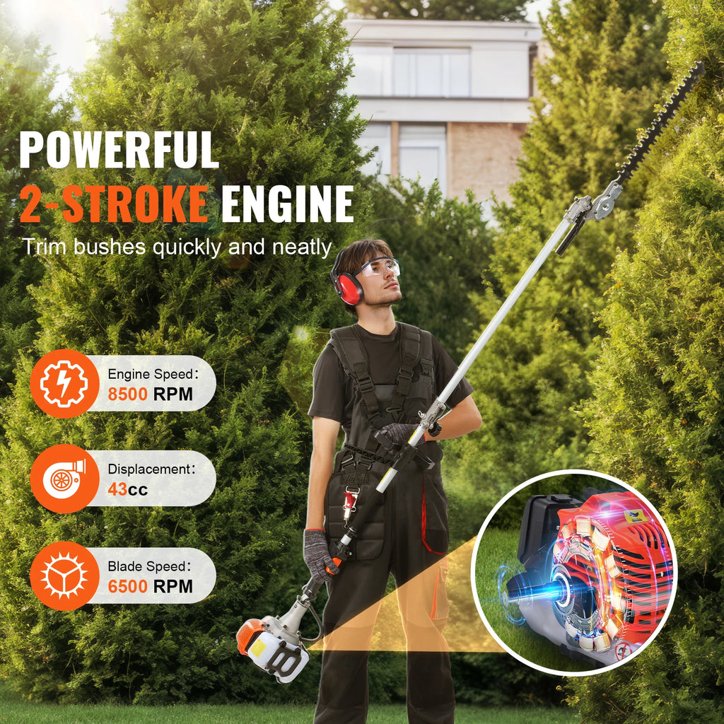 43CC 6-in-1 Gas Hedge Trimmer, Weed Eater & Pole Chainsaw Gas Multi-Tool Trimmer Vue
