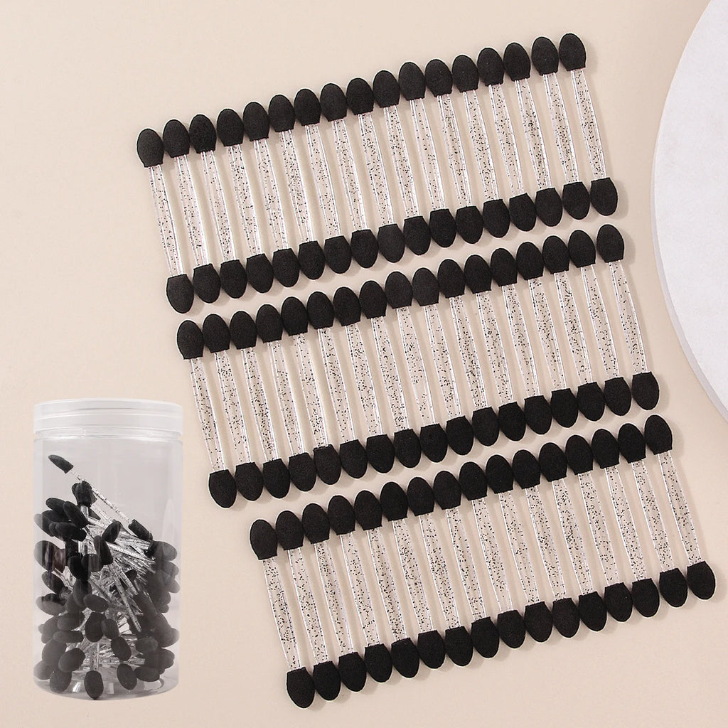 50PCS Double-Headed Sponge Eyeshadow Brush, Multi-Functional Applicator and Smudger +1PCS Transparent Storage Jar Makeup Tool Vue