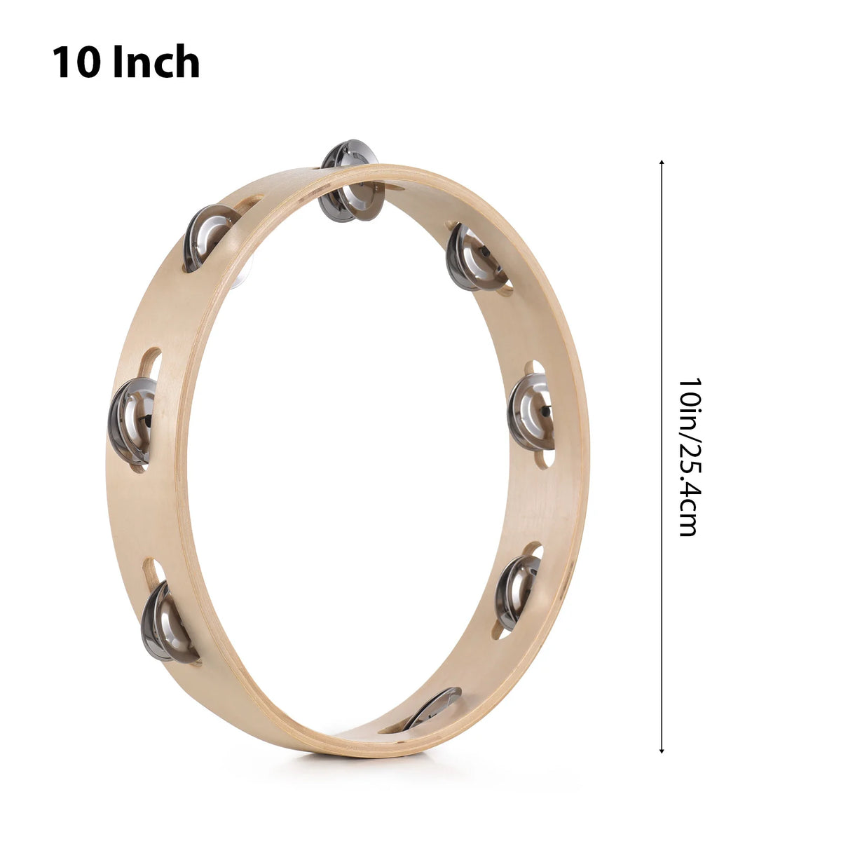8 Inch Tambourine for Adults Pleasant Jingle Sound Hand Cranked Bell Rings Wooden Natural Color Metal Bell Sound Percussion Vue