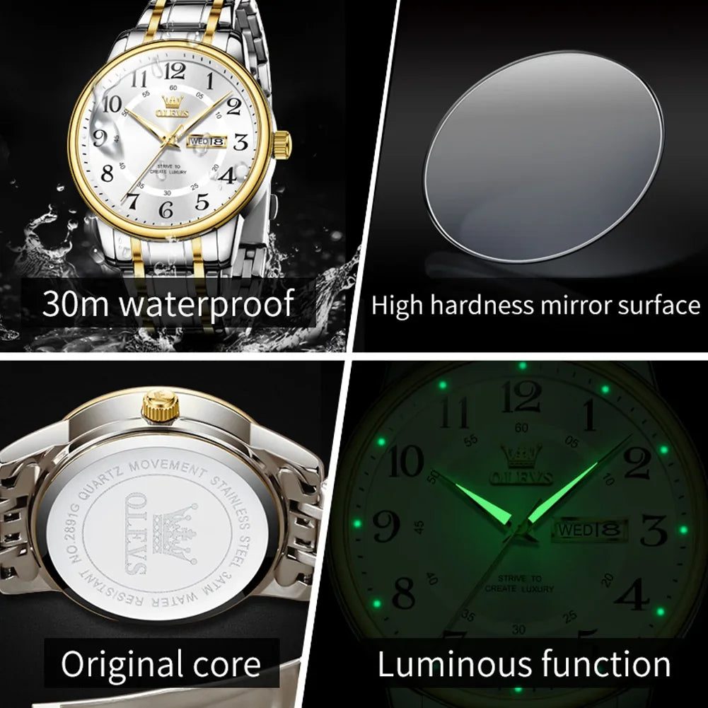 OLEVS 2891 Men's Luminous Stainless Steel Quartz Watch Men's Quartz Watch Vue