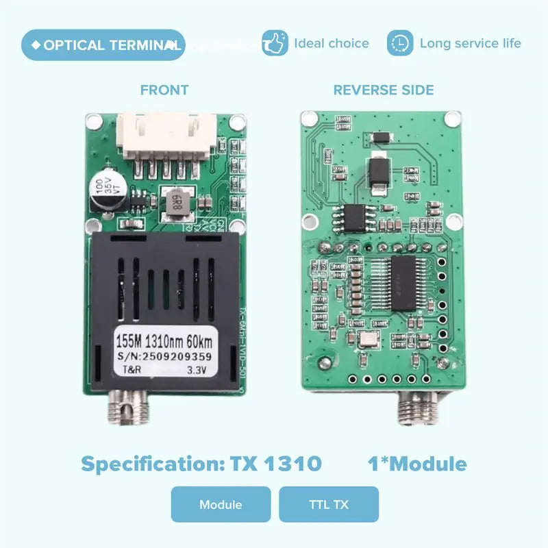 Hot-TTL Optical Transceiver Module 60KM DC 5.5-26V Optical Terminal Equipment Drones TTL To Fiber Optic Module Vue
